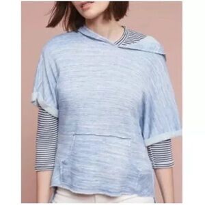 Dolan | Anthropologie blue raw hem short sleeve slouchy pullover hoodie …